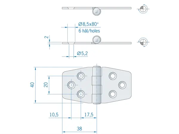 Roca staartscharnier vlak RVS 76 x 40 mm Koopje