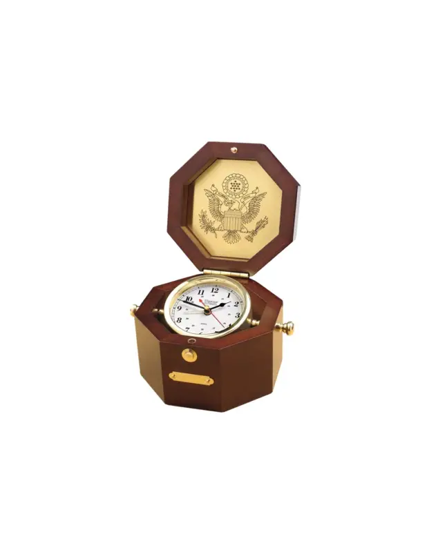Quartz Klok In Houten Box - Arabisch - Alarm - Messing - Hardhout Speciale Aanbieding